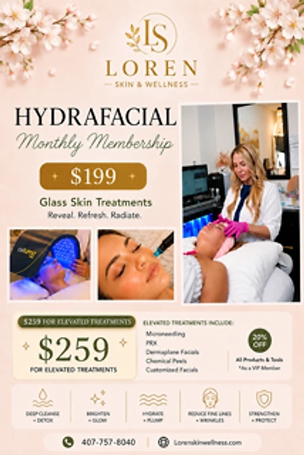 HydraFacial Monthly Membership: Glass Skin Treatments from $199 a month, or $259 a month for elevated treatments including microneedling, PRX, dermaplane facials, chemical peels and customised facials.